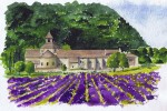 Watercolour painting of L’Abbaye de Senanque by artist David Lewry on Arches 600gsm