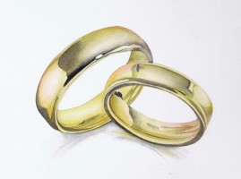 Painting, watercolour - gold rings